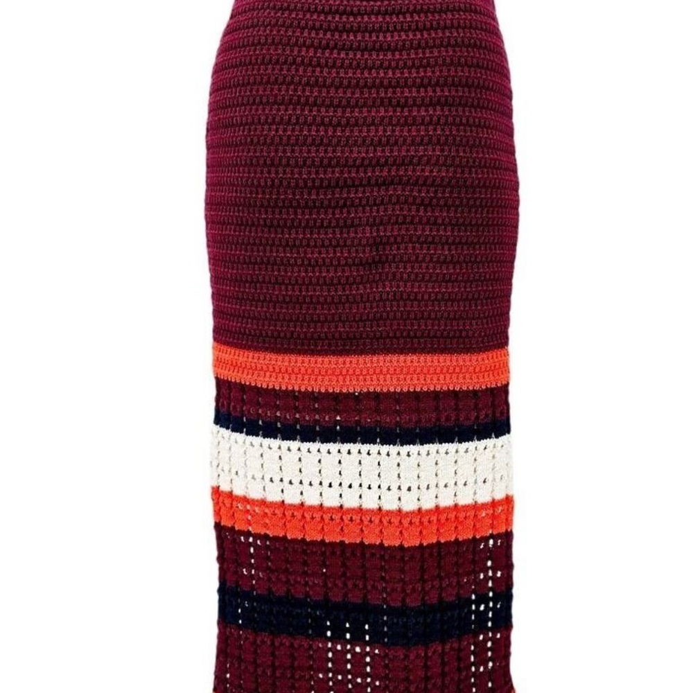 Free People Burgundy and Orange Crochet Maxi Skirt